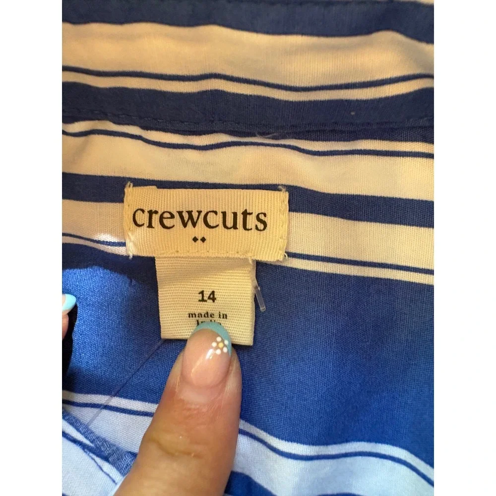 Crewcuts Girls Blue White Striped Ruffle‎ Shirtdress Size 14 NWT